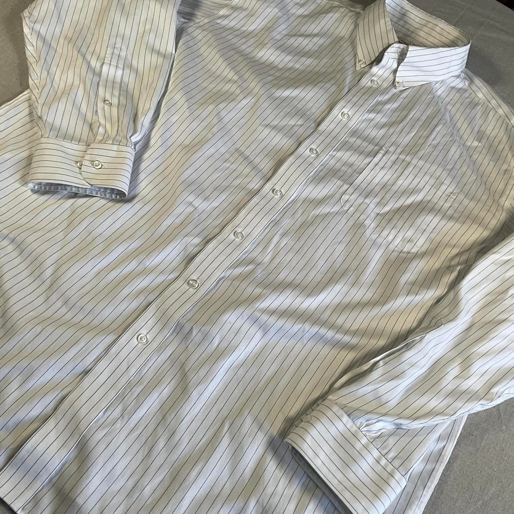 Mens Jos. A. Bank Traveler White Striped 100% Cotton Shirt (18 34/35)